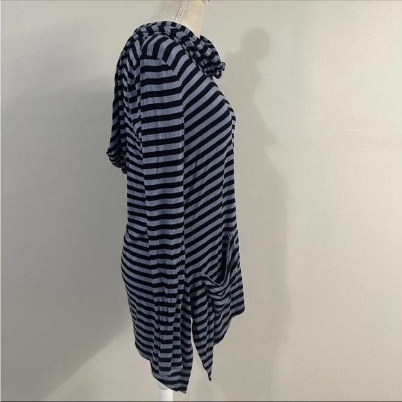 Striped Cowl Neck Hoodie Pockets Blue Gray Black Anthropologie Andrea Jovine - Picture 5 of 6